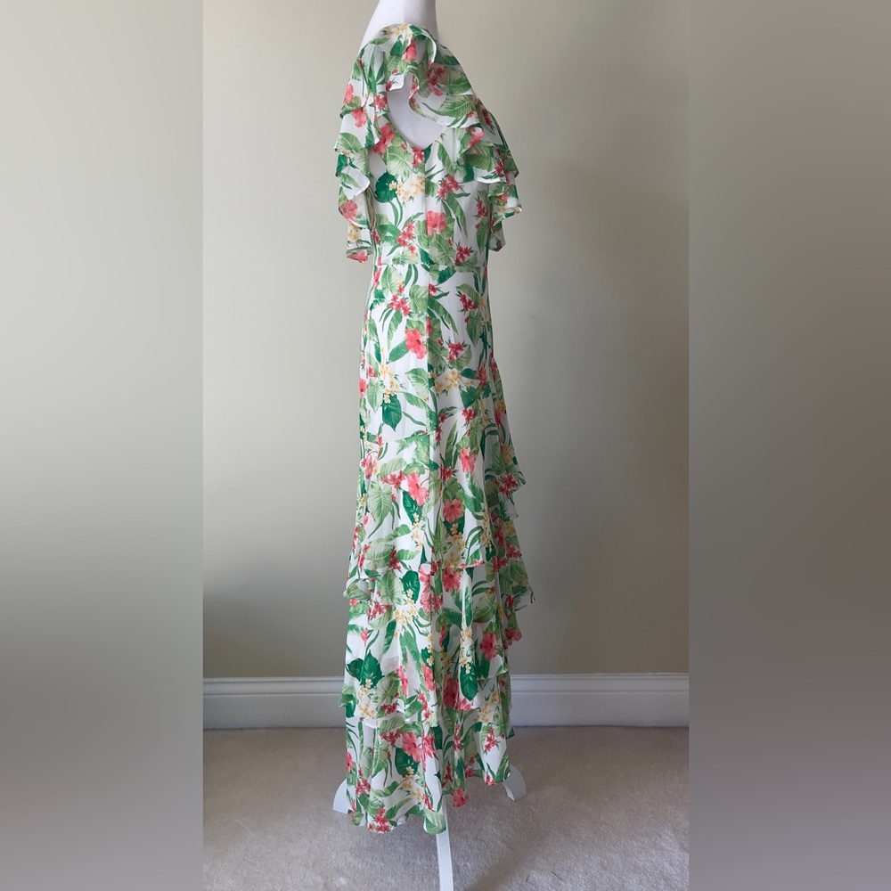 WAYF Chelsea Ruffle Tiered Tropical Floral Chiffon Lightweight Maxi Dress NWOT - Picture 4 of 7